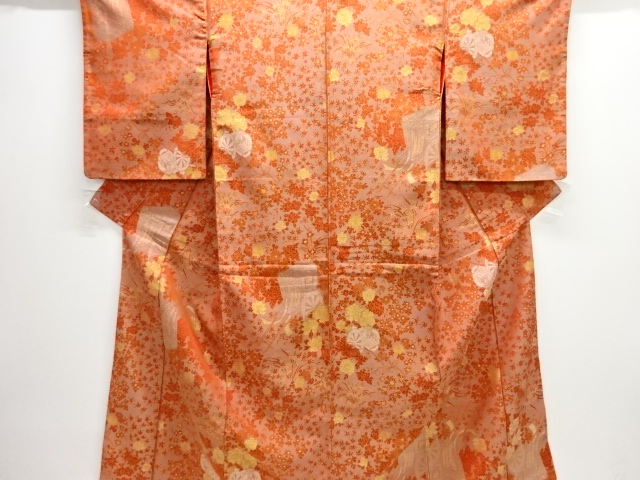 JAPANESE KIMONO / ANTIQUE OMESHI / TAISHO ROMAN STYLE / WOVEN FLORAL CART